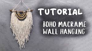 Bohemian macrame wall hanging with crystal & feathers. Diy Boho Macrame Wall Hanging Of Pieces Of Rope Youtube
