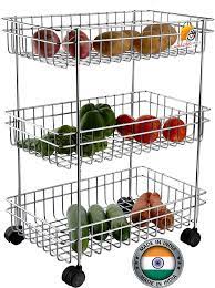 Avanti onion storage bag 20 x 20cm keep onions fresher for longer! Buy Basket Onion Potato Rack For Kitchen Fruit Vegetable Stand Storage Trolley Online At Low Prices In India Amazon In