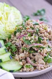 Larb Gai Thai Spicy Salad With Ground Chicken Thaicaliente Com Larbgai Thaifoodrecipes Thai Salad Recipes Spicy Salad Asian Recipes