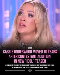 Watch the moment Carrie Underwood shed tears after a contestant's audition  ➡️ https://go.countryrebel.com/carrie-tears-idol-audition