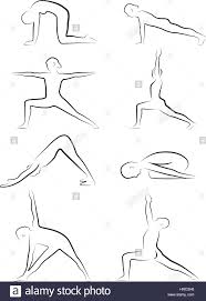 Stylized Icon Set Of Yoga Poses Cat Plank Warrior I Warrior Ii Stock Vector Art Illustration Vector Im Downward Dog Yoga Pose Downward Dog Pose Icon Set