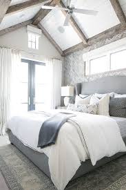 The Gray White And Navy Tones In This Master Bedroom Are Breathtaking We Small Master Bedroom Master Bedrooms Decor Remodel Bedroom