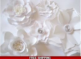 To enhance any event with natural elements, use flower walls from ebay. White Paper Flowers Big Paper Flowers Nursery Flowers Flower Wall Decor Wall Paper Flowers Paper Wedding