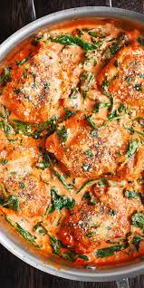 Skillet Chicken Thighs With Creamy Tomato Basil Spinach Sauce Chicken Thights Recipes Boneless Chicken Thigh Recipes Chicken Recipes