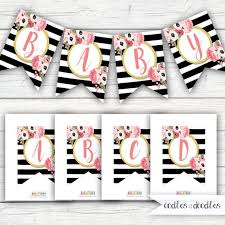 Cut the letters out to the solid black line and score the dotted . Pink And Gold Banner Floral Banner Black And White Stripes Watercolor Blush Flowers Insta White Baby Showers Floral Banners Birthday Banner Free Printable