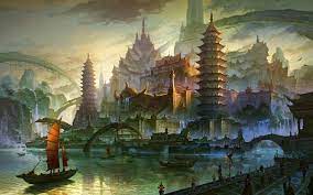 Fantasy Cities Asian Oriental Architecture Cg Paintings Digital Art Wallpaper 1920x1200 22529 Fantasy City Japanese Fantasy Fantasy Landscape