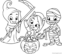 Grim reaper coloring page from halloween category. Cute Devil Mummy And Grim Reaper Coloring Page Coloringall