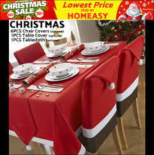 6 Christmas Chair Cover Santa Hat Decoration Or Xmas Table Cover Or Tablecloth Ebay