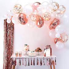 Buy rose gold birthday party decorations, rose gold party decorations set for girls or women, happy birthday banner, curtains, table runner, balloons, plates, cups, tissue for 24 guest by jsn party: Air Filled Ginger Ray Rose Gold Balloon Arch Kit 71pc Party City