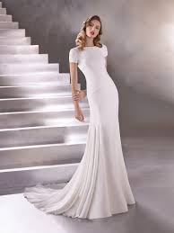 Free delivery and returns on ebay plus items for plus members. Crepe Wedding Dress With Bateau Neckline And Cap Sleeves Pronovias Wedding Dress Couture Wedding Dresses Pronovias Wedding Dress