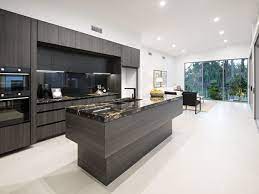 Kitchen Including Black And Gold Natural Stone Bench Tops Matte Black Cabinets Porcelain Tiles Black Kitchen Cabinets Matte Black Kitchen Black Kitchens