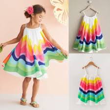 Sleeveless Dress Rainbow Party Children Holiday Girls Summer Outfits Baby Girl Outfits Summer Colorful Summer Dresses