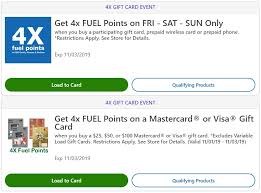 How to earn fuel points at kroger. Expired Kroger Earn 4x Fuel Points On All 3rd Party Gift Cards Fixed Value Visa Mastercard Gift Cards Nov 1 3 Only