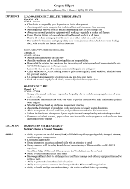 warehouse clerk resume samples velvet