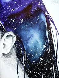 Fashion Illustration By Dushky Fashion Illustration Watercolor Painting Drawing Hair Star Galaxy Drawings Hair Illustration Drawing Watercolor Galaxy