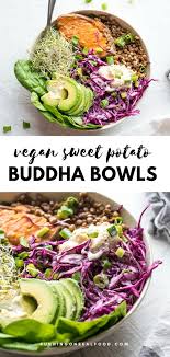 Avocado Sweet Potato Buddha Bowls Recipe Red Cabbage Recipes Vegan Sweet Potato Roasted Sweet Potatoes