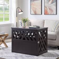 A multifunctional wooden coffee table that doubles as a pet bed. Unipaws Wooden Pet Crate End Table With Pet Bed Dog Crate Kennels Home Deco Furniture Indoor Use Modern Design Dog House Espresso Walmart Com Walmart Com