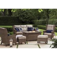 Member S Mark Agio Newcastle 6 Piece Patio Deep Seating Set With Fire Pit And Sunbrella Fabric C In 2020 Deep Seating Deep Seating Patio Furniture Outdoor Seating Set