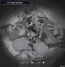 waa153, glamrock chica, five nights at freddy's, five nights at  freddy's: security breach, mechanical, highres, 1boy, 1girl, bow,  breaking, breasts, broken, crack, cracked skin, cross-eyed, crushing,  damaged, destroyed, disembodied limb ...