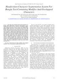 PDF) Handwritten Character Segmentation System For Bangla Text Containing  Modifier And Overlapped Characters