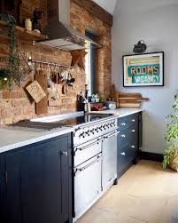 Exposed Brick Blue Kitchen Modern Rustic Kitchen Hornsby Style Rustic Modern Kitchen Minimalist Kitchen Design Modern Kitchen Cabinets