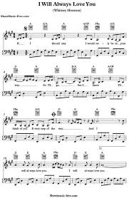 I Will Always Love You Piano Sheet Music Whitney Houston Piano Sheet Music Free Piano Sheet Music Pdf Sheet Music