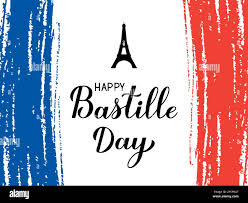 Happy Bastille Day Calligraphy lettering with grunge tricolor flag of  France and Eiffel tower. French national holiday celebration. Vector  template fo Stock Vector Image & Art - Alamy