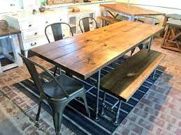 Industrial Style Farmhouse Table With Bench And Metal Chairs Etsy Farmhouse Table With Bench Farmhouse Kitchen Tables Rustic Dining Set