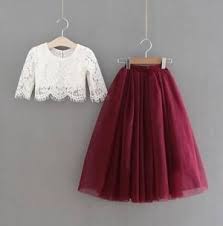 Sarah Lee 2 Pc Lace Top And Tulle Skirt Flower Girl Set Bold In Burgundy This Stunning Two Piece Set Is A Kids Dress Kids Designer Dresses Dresses Kids Girl