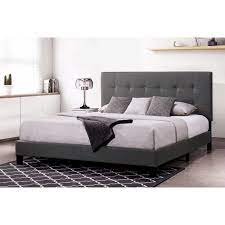 Additional slots that will fit a variety of headboard widths. King Size Upholstered Platform Bed Frame With Tufted Headboard Home Bedstead With Wooden Slats Walmart Com Walmart Com