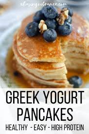 Yogurt pancakes are some of the best pancakes around. Fluffy Greek Yogurt Pancakes Greek Yogurt Recipes Yogurt Pancakes Healthy Greek Yogurt Pancakes
