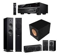 ‫ريسيفر مضخم صوت ياماها مع مسرح منزلي ياماها NS-F150 ومضخم صوت سبووفر كليبش  R-101SW Subwoofer‬‎