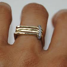 Diamond Pave Set Multi Band Square Shape Engagement Ring 18k Yellow And White Gold Square Rings Square Engagement Rings Engagement Ring Shapes