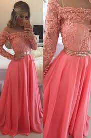 Silhouette A Line Neckline Off The Shoulder Hemline Train Floor Length Fabric Chiffon Sleeve Coral Prom Dress Prom Dresses With Sleeves Chiffon Prom Dress