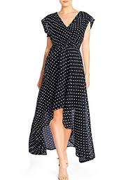 Fashionmia Womens Polka Dot High Low Maxi Dresses Short Sleeve Wrap Chiffon Dress