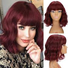 This burgundy hair color is perfect for giving your hair a shiny attractive look. Amazon Com Forfeels Hair Synthetic Curly Bob Wig With Bangs Short Bob Wavy Hair Wig Wine Red Color Bob Style Cosplay Wigs For Women Off Black Wine Red Beauty
