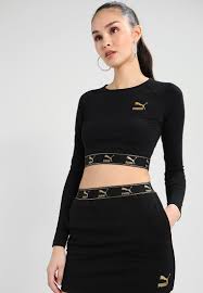 Puma camel long sleeve crop top co ord | asos. Puma Cropped Long Sleeved Top Black For 32 99 12 02 18 With Free Delivery At Zalando Ropa Ropa Deportiva Adidas Ropa Deportiva