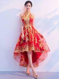 Golden Phoenix Red Gauze Sleeveless Aline Chinese Wedding Dress Chinese Prom Dress Chinese Wedding Dress Chinese Style Dress