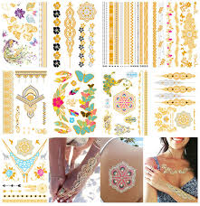 Collection by elizabeth ortiz • last updated 3 days ago. Gold Temporary Tattoos For Women Metallic Henna Tattoo Flash Jewelry Tattoos Body Stickers Color Gold Fake Waterproof Tattoo Mandala Butterfly Glitter Designs Boho Temp Tattoos Paper 9 Sheets Buy Online In Bosnia