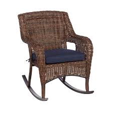 Hampton Bay Cambridge Brown Wicker Outdoor Patio Rocking Chair With Standard Midnight Navy Blue Cushions 65 17148br The Home Depot Outdoor Rocking Chairs Outdoor Wicker Rocking Chairs Blue Cushions
