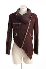 Yigal Azrouel Suede Moto Jacket With Ribbed Sweater Paneling And Asymmetrical Hem 397 Suede Moto Jacket Ribbed Sweater Jackets