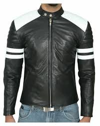 Handmade Mens Black And White Biker Leather Jacket Mens Leather Jacket Leather Jacket Men Real Leather Jacket Lambskin Leather Jacket