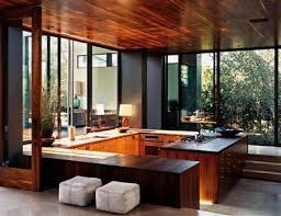 Sunken Kitchen Lots Of Windows And Gorgeous Native Wood Ceiling Indoor Outdoor Kitchen House Design Kitchen Design Open