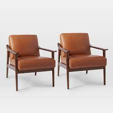 Mid Century Leather Show Wood Chair Leather Chair Living Room Brown Leather Chairs Leather Wood Chair