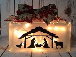 Nativity Light Block Christmas Lights Lighted 8x4 Glass Etsy Christmas Stencils Lighted Glass Blocks Christmas Lights