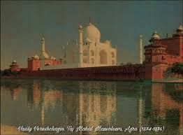 An evening at the Taj Mahal, Agra— painting By Vasily Vasilevich Vereshchagin circa 1875.