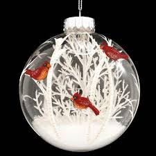 The red, green, and silver stripes have a small stripe of gold glitter in between each one! Cardinals Scene With White Tree Glass Ornament 1189572 Baubles N Bling