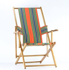 Vintage Striped Folding Deck Chair Vintage Wood Beach Chair Striped Chair Beach Chairs Deck Chairs