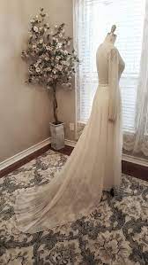 Pearl Hand Beaded Sheer Pearl Lace Silk Chiffon Wedding Gown Etsy Simple Wedding Gowns Pearl Wedding Dress Wedding Dresses