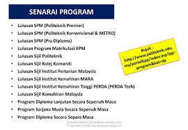 Maklumat yang dikongsikan termasuk senarai program, link aplikasi permohonan dan syarat kelayakan. Taklimat Pelajar Pelajar Lepasan Spm Ppt Download